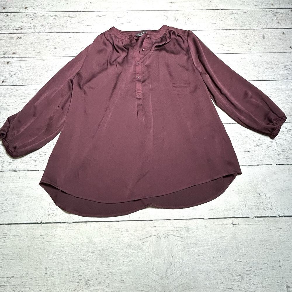 The Limited Womens Burgundy Silky Long Sleeve Henley Blouse Plus Size 0X
